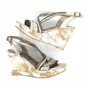 Vigoss Sandals Size 8.5 Gold Cork Platform Wedge Strappy Summer Sexy Shoe